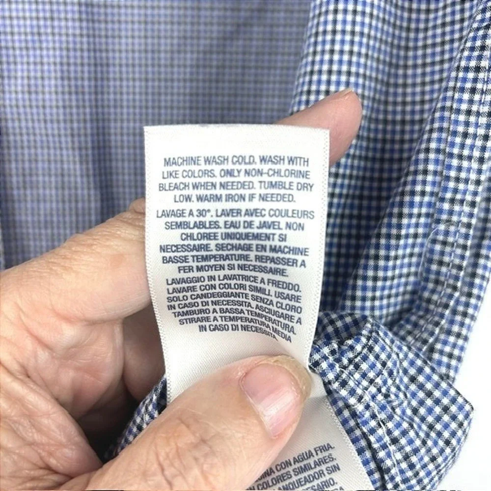 Ralph Lauren Boys Blue Gingham Micro Check Button Down Shirt Size L 14-16